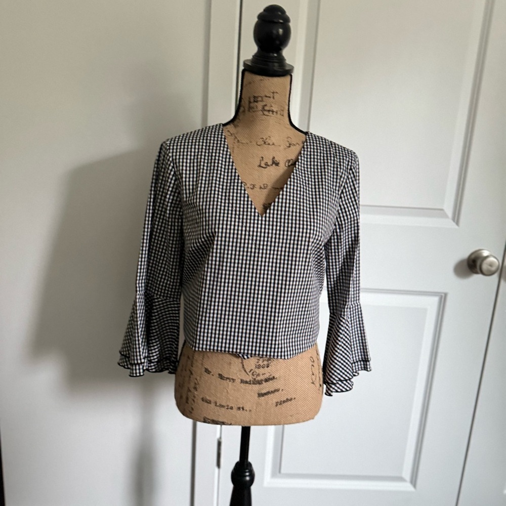 WHBM-Chic Checkered Top - Elegant and Versatile Style! Bell Sleeves!